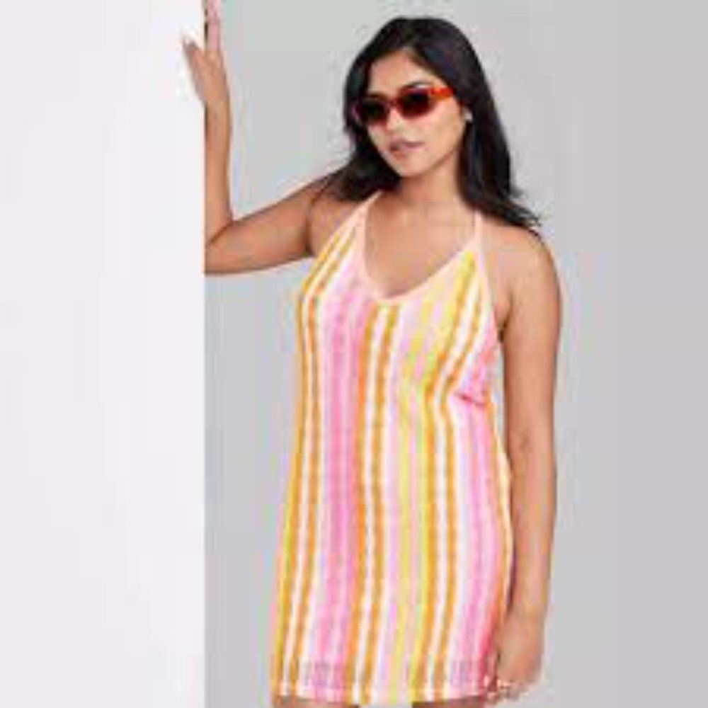 Wild Fable Warm Multi Striped Sleeveless Openwork Bodycon Dress New With Tags XS